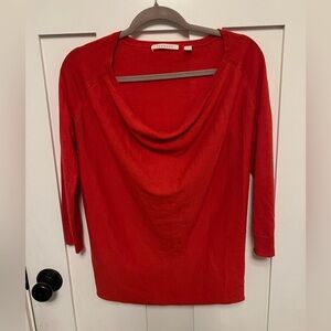 TRENERY Red Wool Silk Blend Sweater Cowl Heck 3/4 Sleeve XS